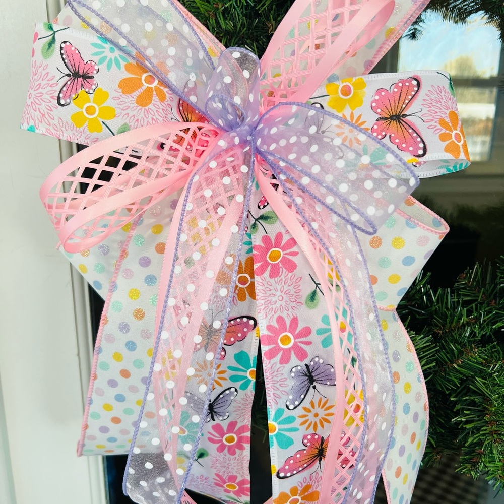 Handmade Colorful Spring Butterfly Party Wreath or Easter Basket Bow